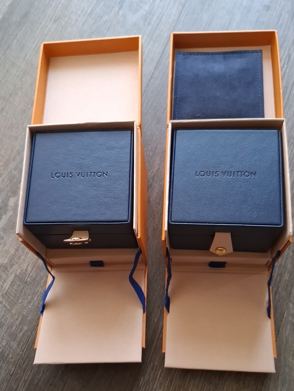 Louis Vuitton Navy Leather Box Set with Orange Gift Boxes